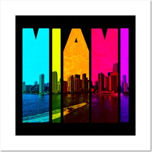 Retro Miami Florida Cityscape Skyline Posters and Art